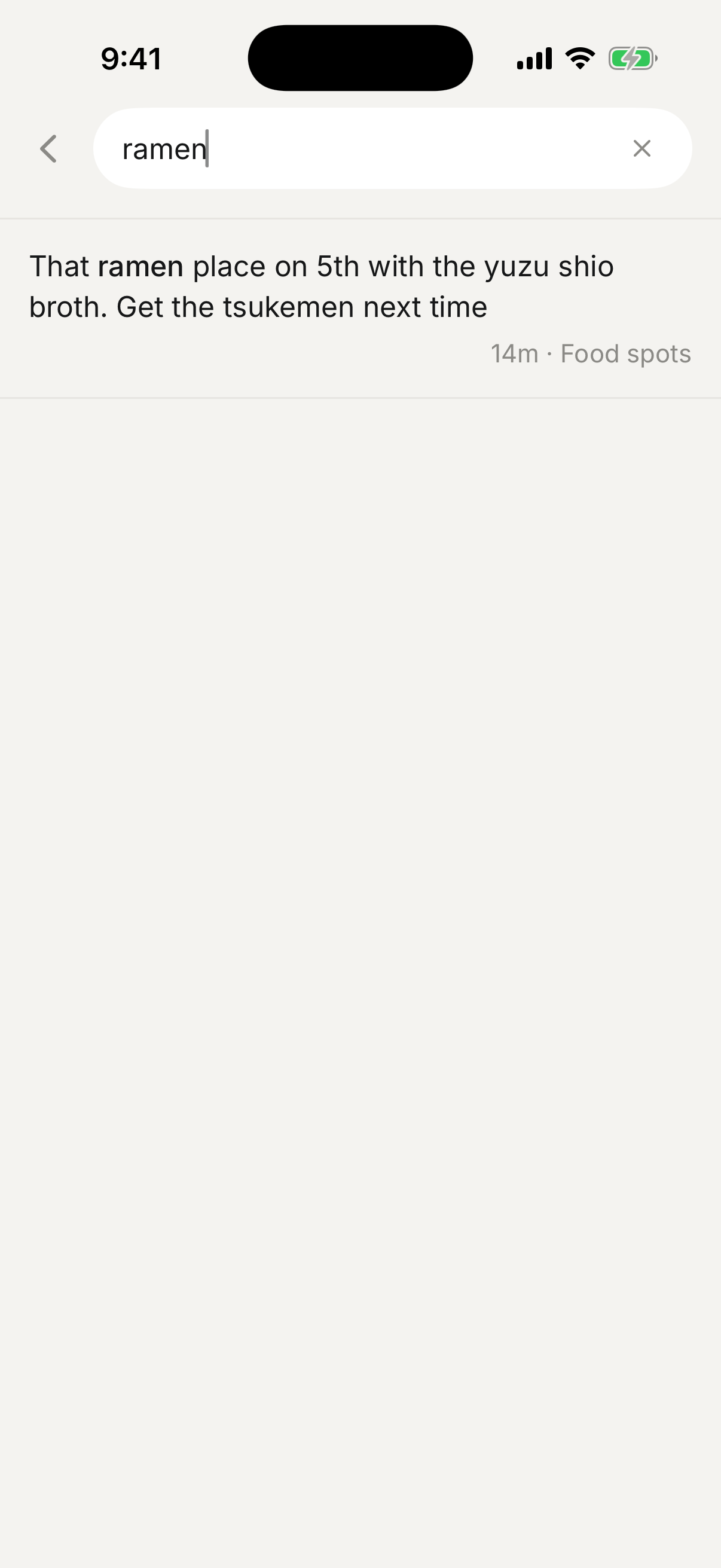 search results with the matched term highlighted and collection metadata